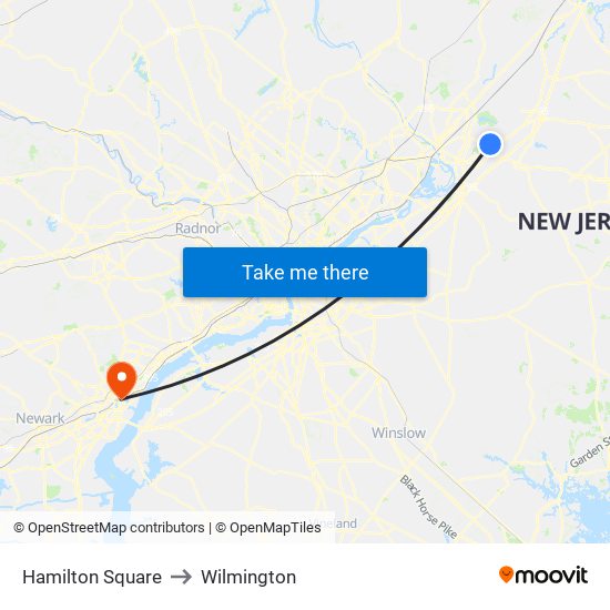 Hamilton Square to Wilmington map