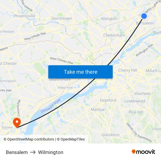 Bensalem to Wilmington map