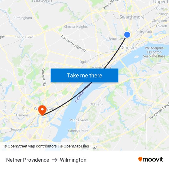 Nether Providence to Wilmington map