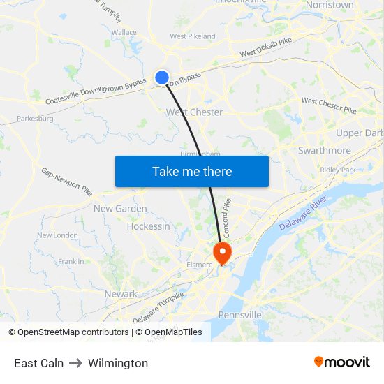 East Caln to Wilmington map