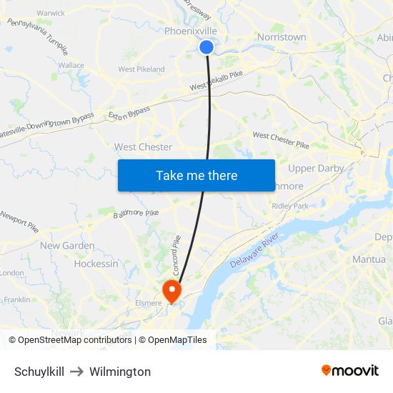 Schuylkill to Wilmington map