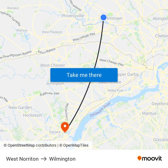 West Norriton to Wilmington map