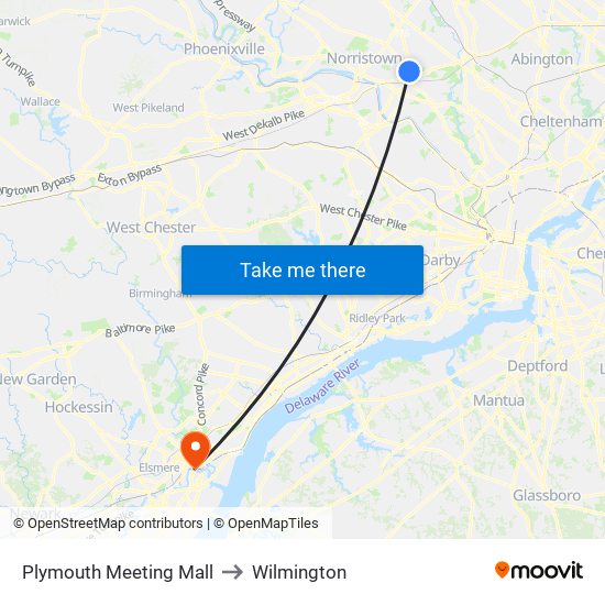 Plymouth Meeting Mall to Wilmington map