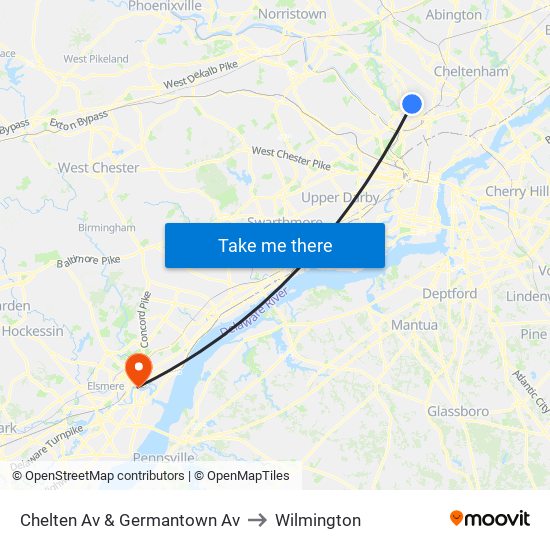 Chelten Av & Germantown Av to Wilmington map
