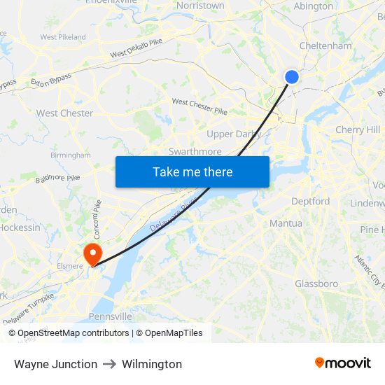 Wayne Junction to Wilmington map