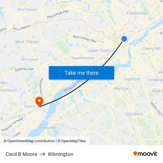 Cecil B Moore to Wilmington map