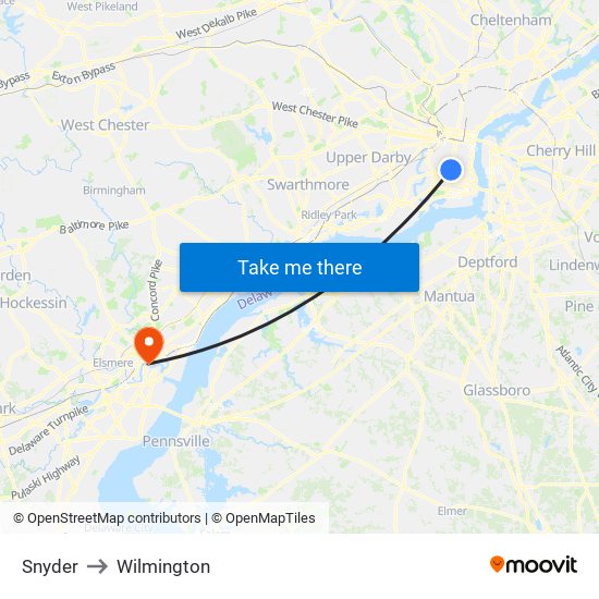 Snyder to Wilmington map