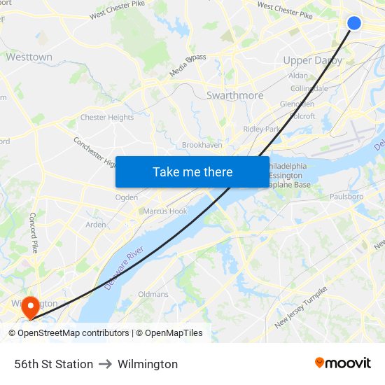 56th St Station to Wilmington map