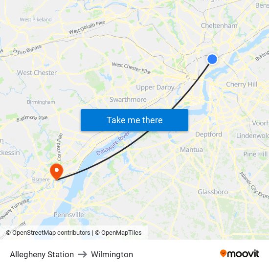 Allegheny Station to Wilmington map