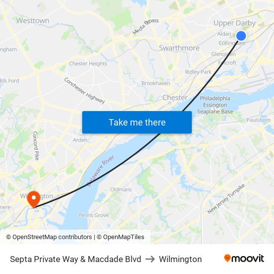 Septa Private Way & Macdade Blvd to Wilmington map
