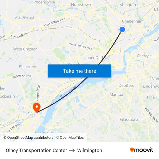 Olney Transportation Center to Wilmington map