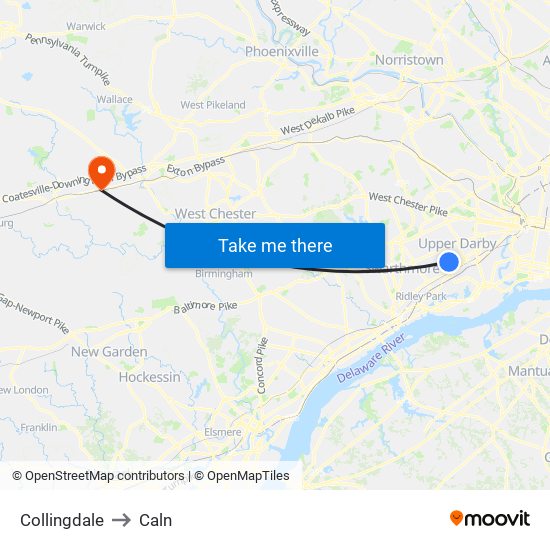 Collingdale to Caln map