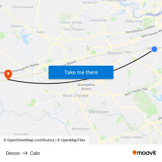 Devon to Caln map