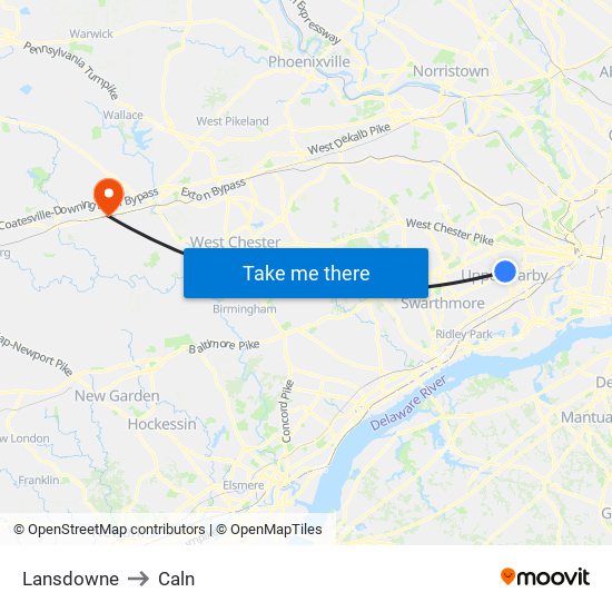 Lansdowne to Caln map