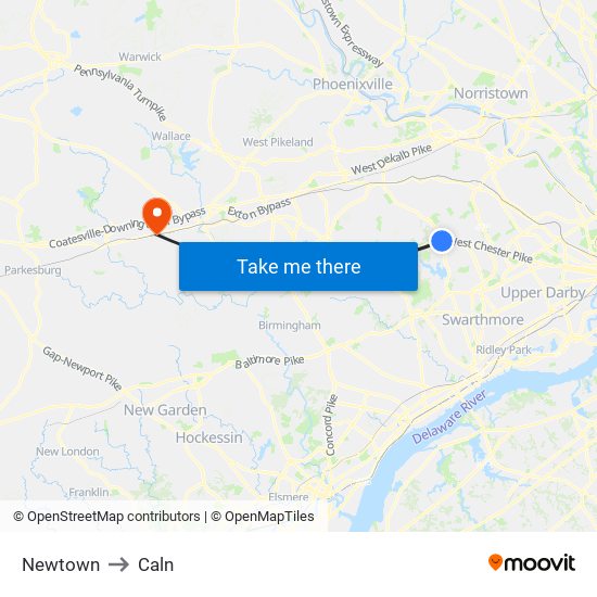 Newtown to Caln map