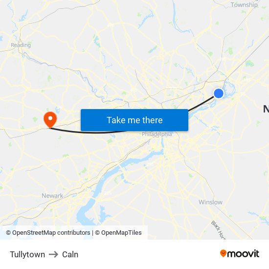 Tullytown to Caln map