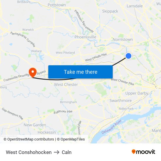 West Conshohocken to Caln map
