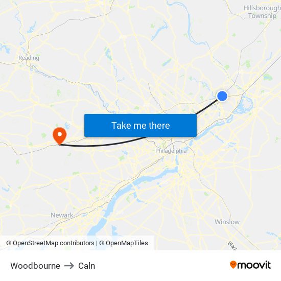 Woodbourne to Caln map