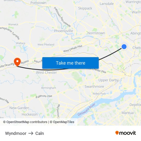 Wyndmoor to Caln map