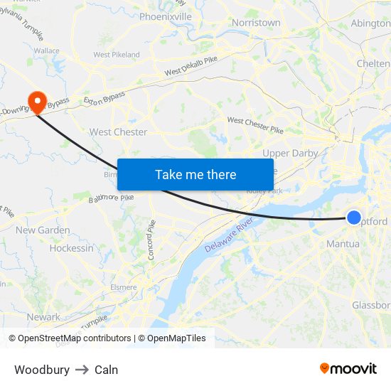 Woodbury to Caln map