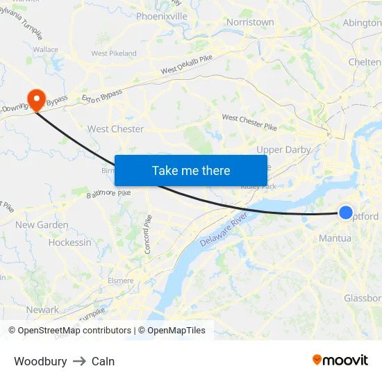 Woodbury to Caln map