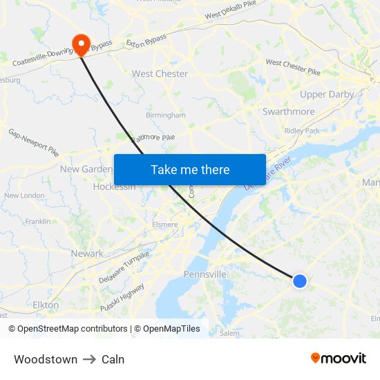 Woodstown to Caln map