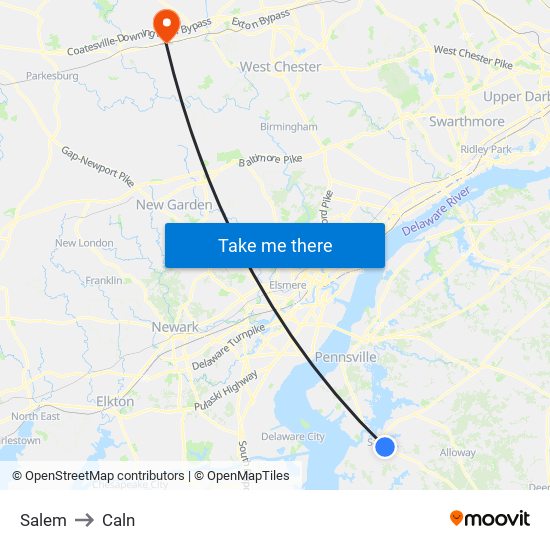 Salem to Caln map