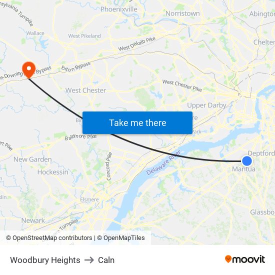 Woodbury Heights to Caln map