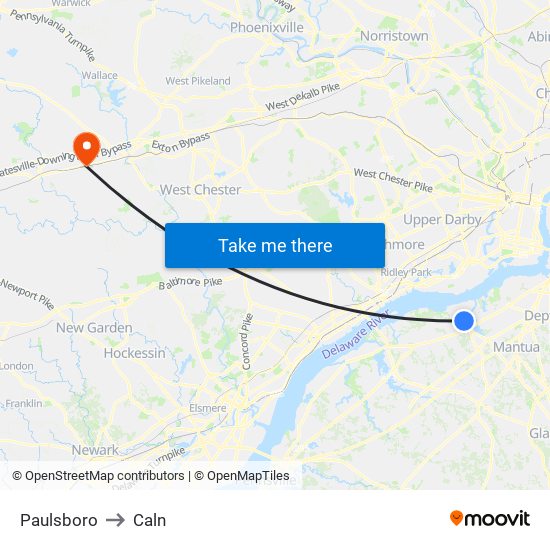 Paulsboro to Caln map