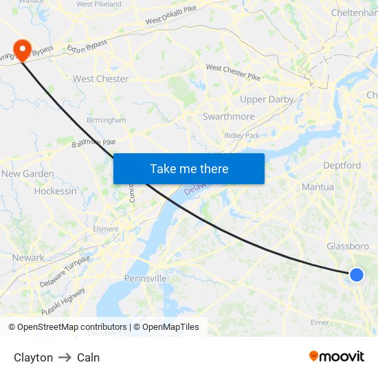 Clayton to Caln map
