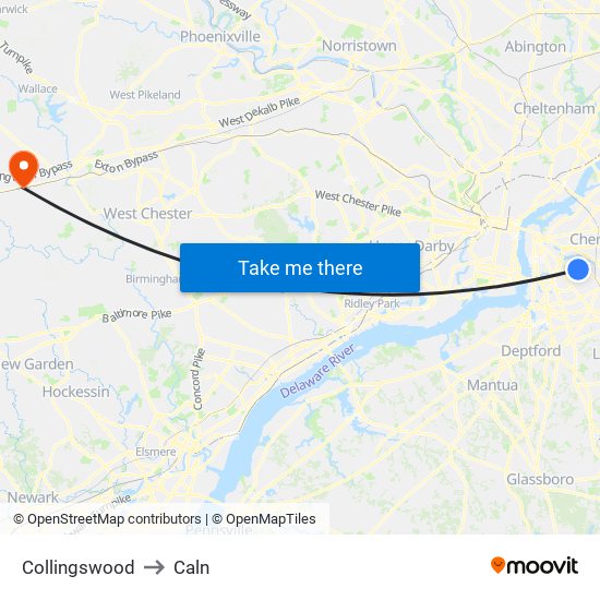 Collingswood to Caln map