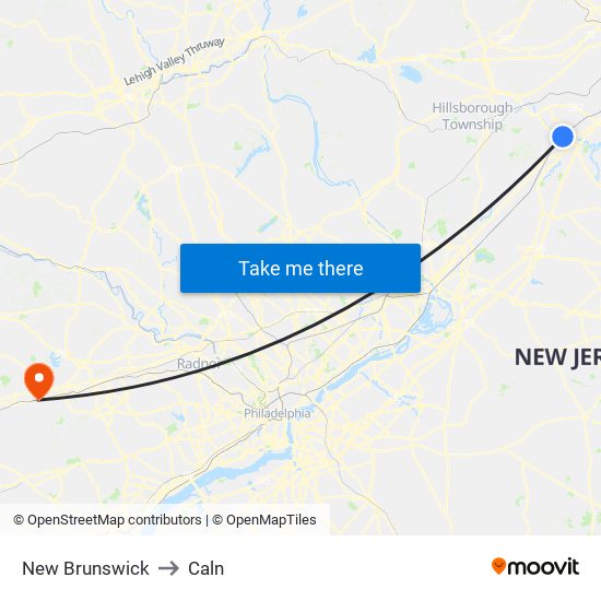 New Brunswick to Caln map