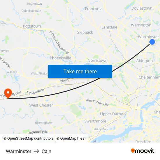 Warminster to Caln map