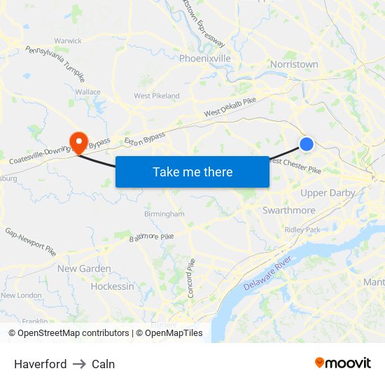 Haverford to Caln map