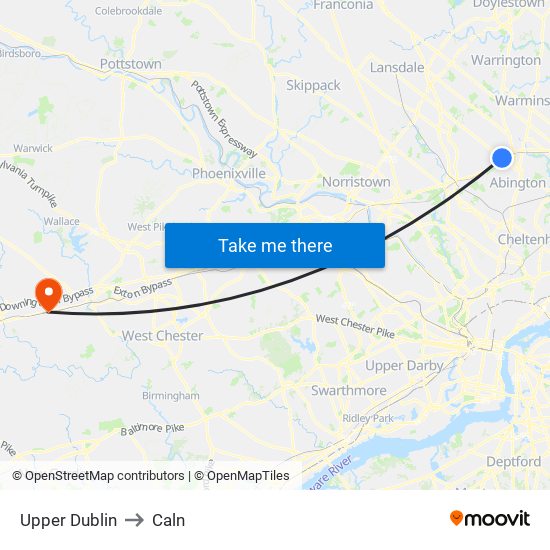 Upper Dublin to Caln map