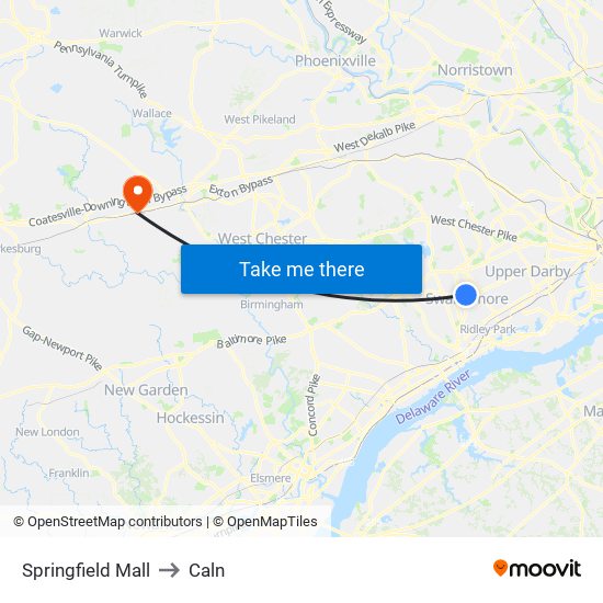 Springfield Mall to Caln map