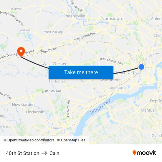 40th St Station to Caln map