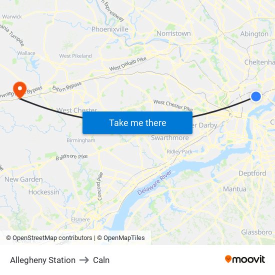 Allegheny Station to Caln map
