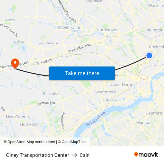 Olney Transportation Center to Caln map