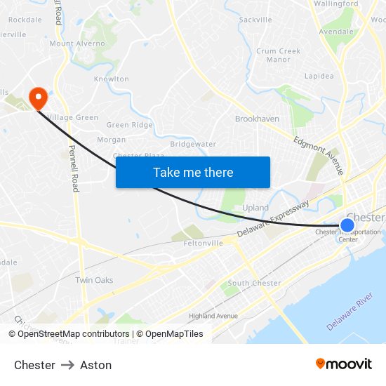 Chester to Aston map
