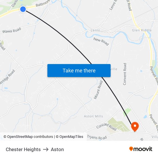 Chester Heights to Aston map