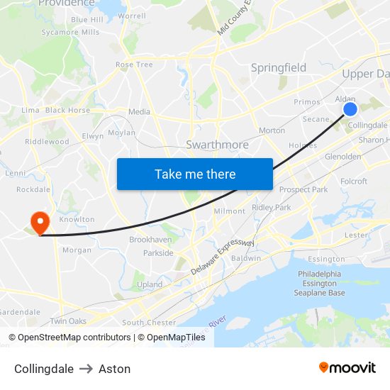 Collingdale to Aston map