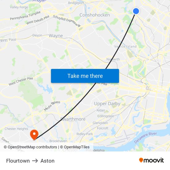 Flourtown to Aston map