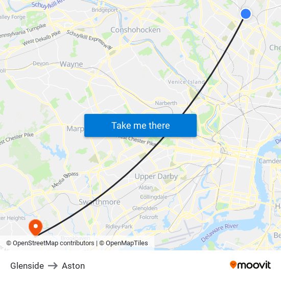 Glenside to Aston map