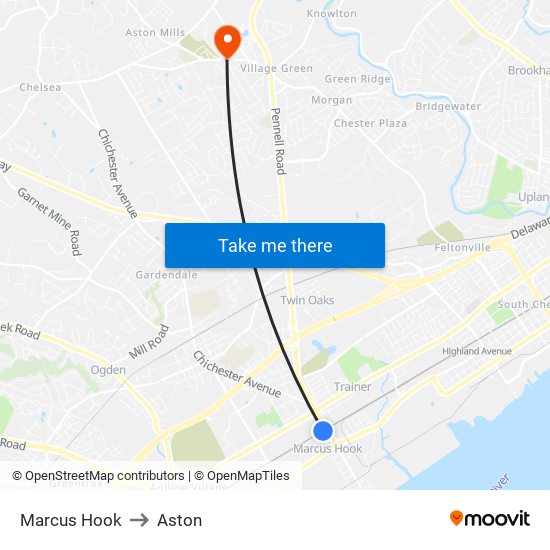 Marcus Hook to Aston map