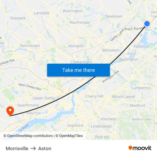 Morrisville to Aston map