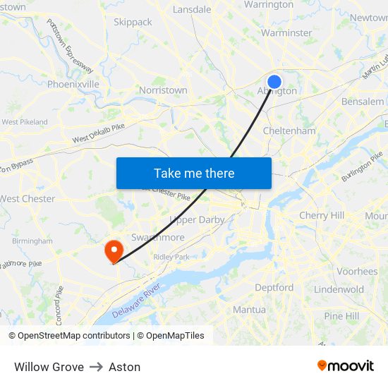 Willow Grove to Aston map