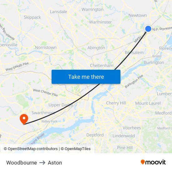 Woodbourne to Aston map