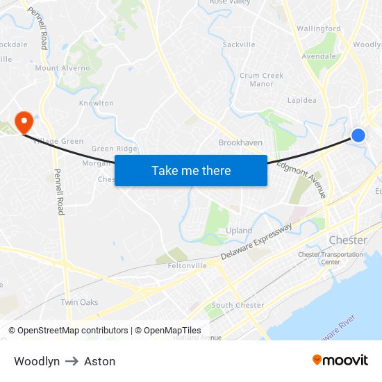 Woodlyn to Aston map