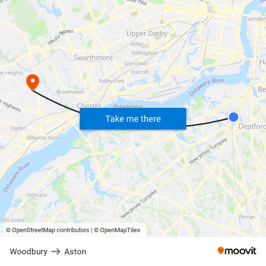 Woodbury to Aston map